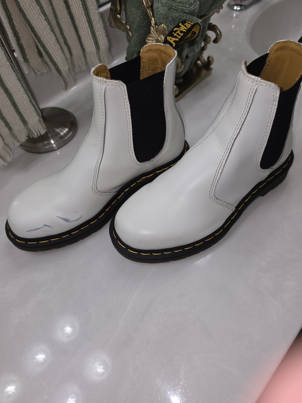 Dr. Marten's White Chelsea Boots with Black Elastic Panels
